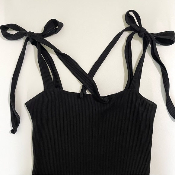 Reformation Wesley Ribbed Knit Square Neck Tie Strap Jumpsuit Black Small - Picture 12 of 15